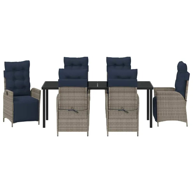 Sodo valgomojo komplektas 7 pcs Pilka ir juoda Ratanas