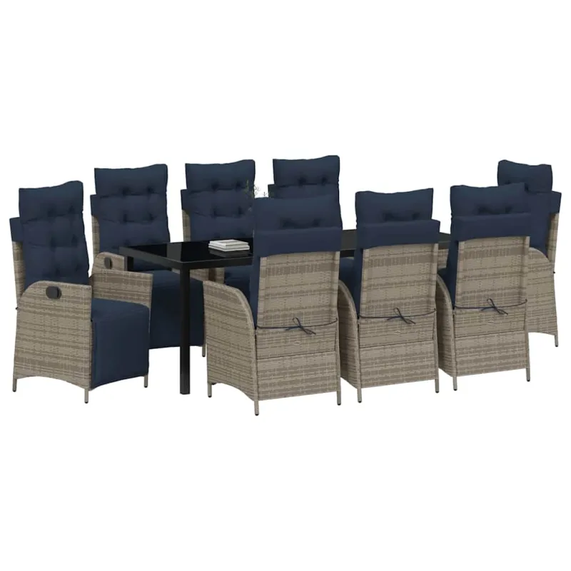 Sodo valgomojo komplektas 9 pcs Pilka ir juoda Ratanas
