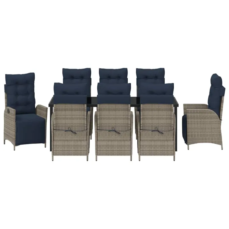 Sodo valgomojo komplektas 9 pcs Pilka ir juoda Ratanas