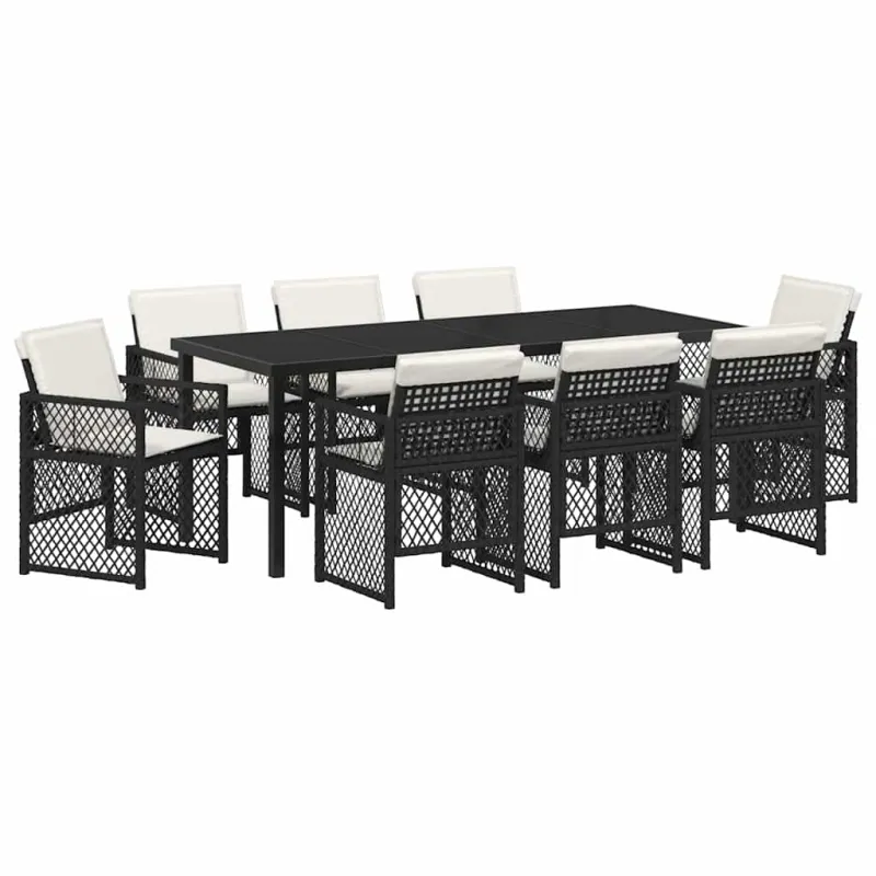 Sodo valgomojo komplektas 9 pcs Juoda poliratanas