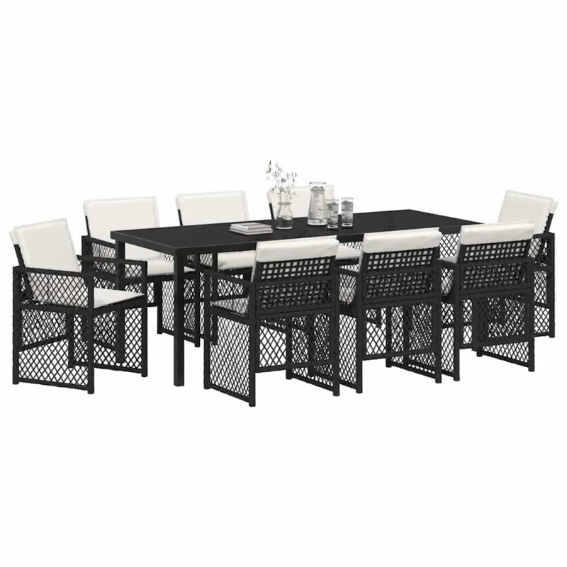 Sodo valgomojo komplektas 9 pcs Juoda poliratanas
