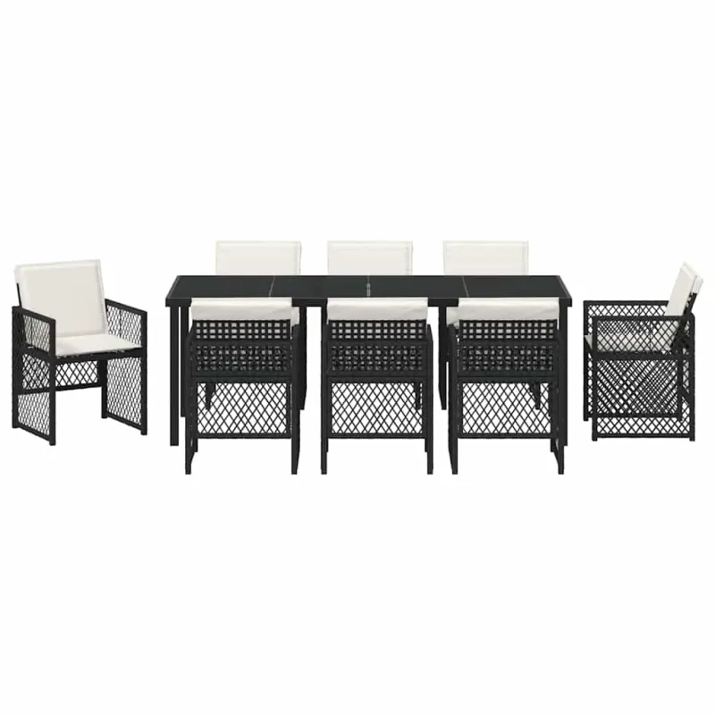 Sodo valgomojo komplektas 9 pcs Juoda poliratanas