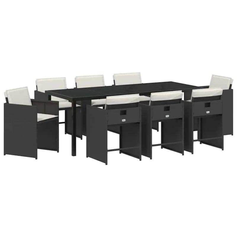 Sodo valgomojo komplektas 9 pcs Juoda poliratanas