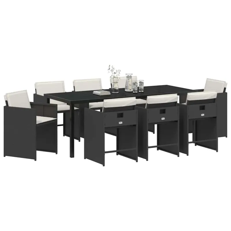 Sodo valgomojo komplektas 9 pcs Juoda poliratanas