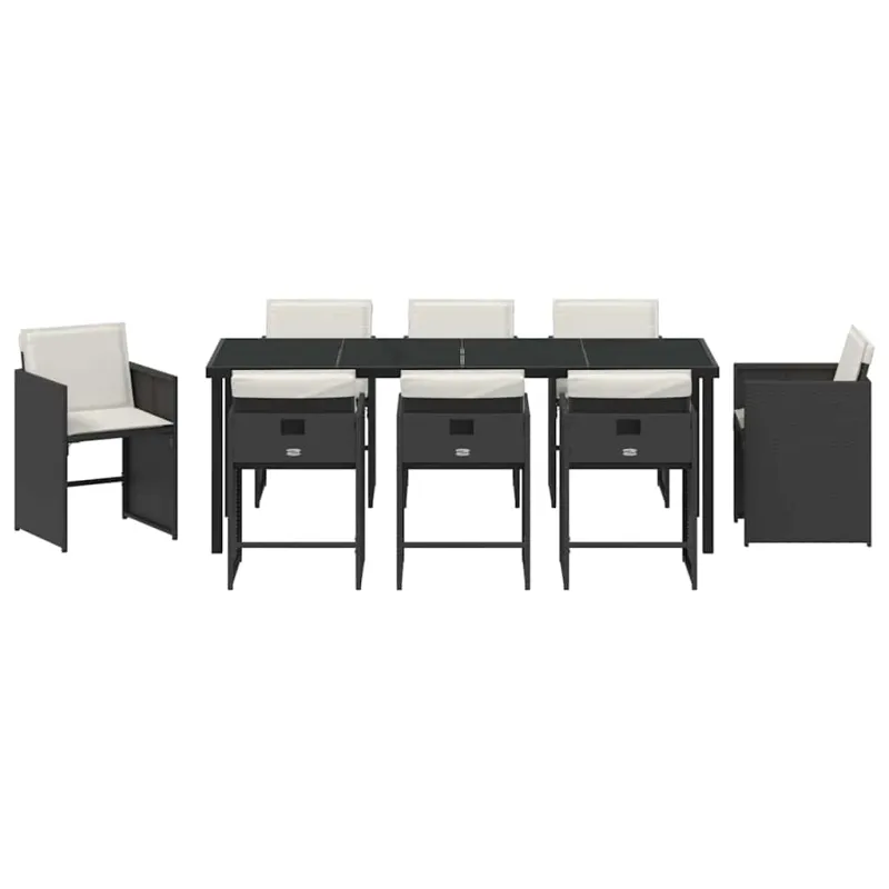 Sodo valgomojo komplektas 9 pcs Juoda poliratanas