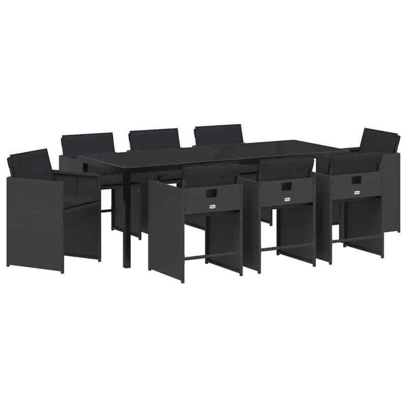 Sodo valgomojo komplektas 9 pcs Juoda poliratanas