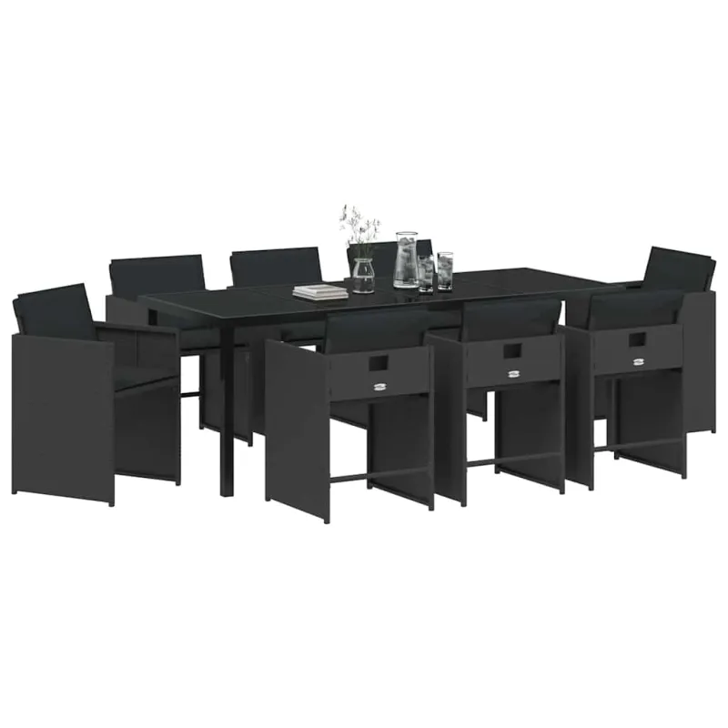 Sodo valgomojo komplektas 9 pcs Juoda poliratanas