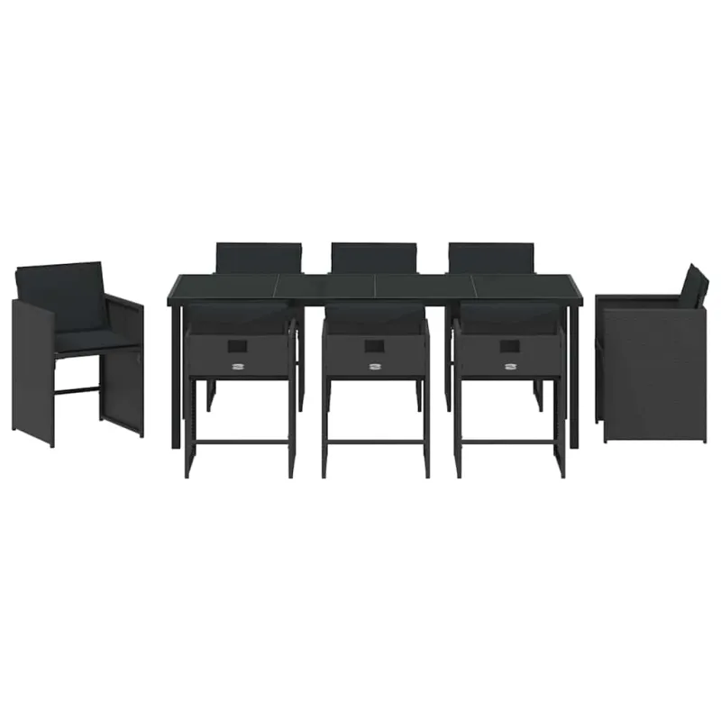 Sodo valgomojo komplektas 9 pcs Juoda poliratanas