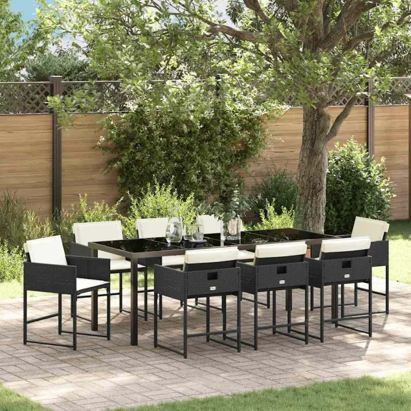 Sodo valgomojo komplektas 9 pcs Juoda poliratanas