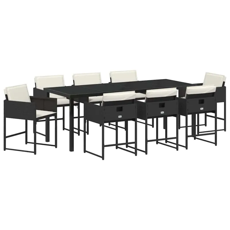 Sodo valgomojo komplektas 9 pcs Juoda poliratanas