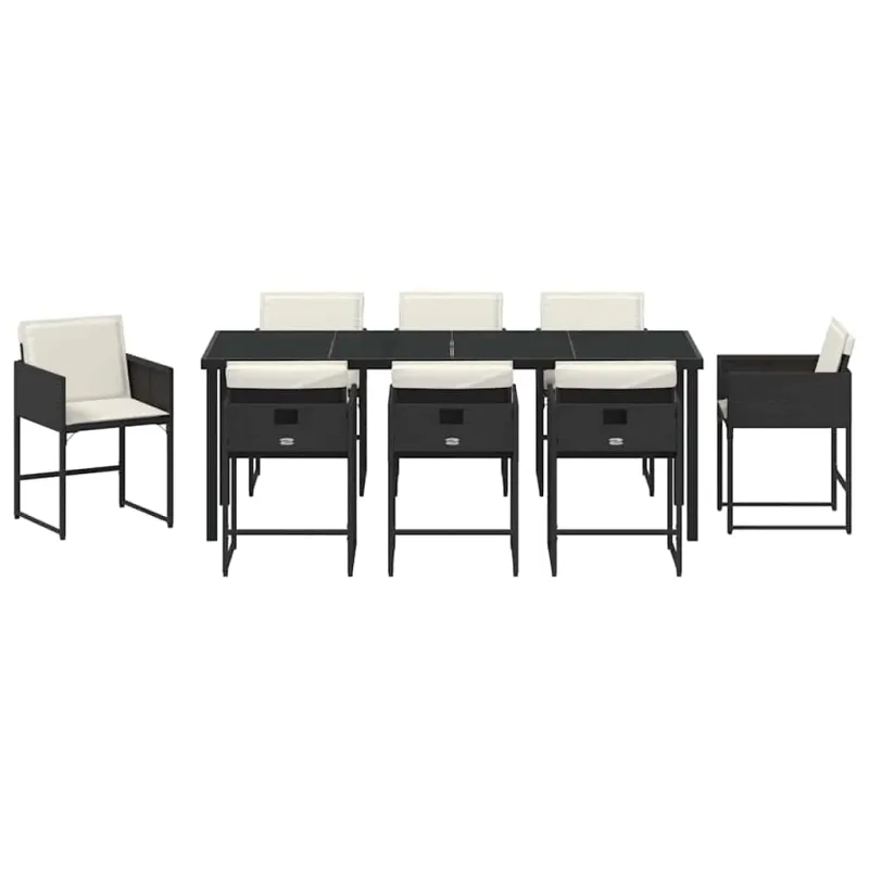 Sodo valgomojo komplektas 9 pcs Juoda poliratanas