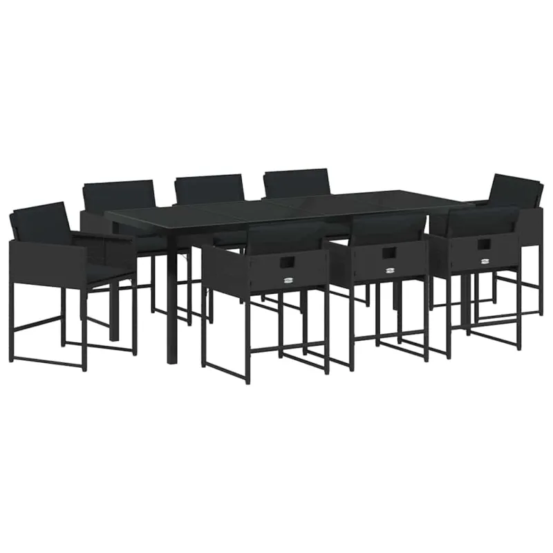 Sodo valgomojo komplektas 9 pcs Juoda poliratanas