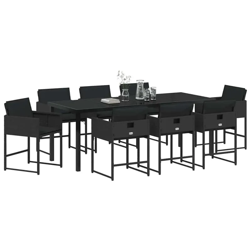 Sodo valgomojo komplektas 9 pcs Juoda poliratanas