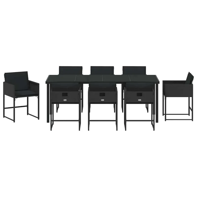Sodo valgomojo komplektas 9 pcs Juoda poliratanas
