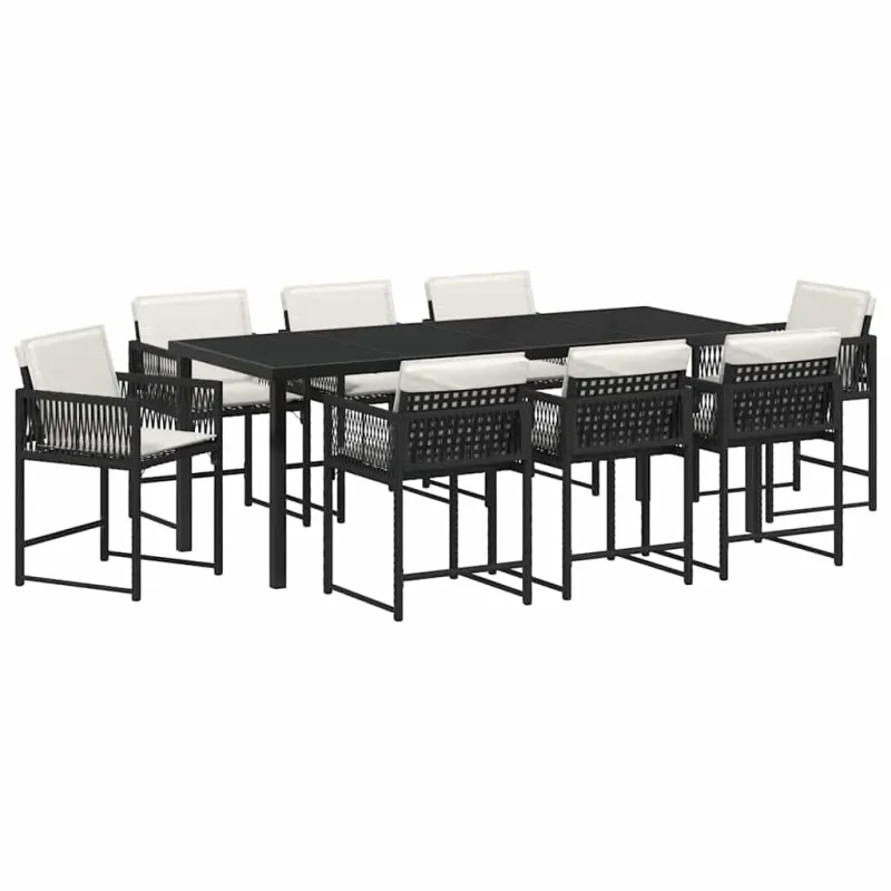 Sodo valgomojo komplektas 9 pcs Juoda poliratanas