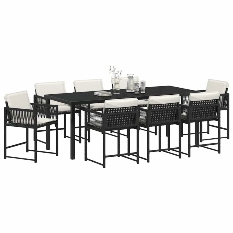Sodo valgomojo komplektas 9 pcs Juoda poliratanas