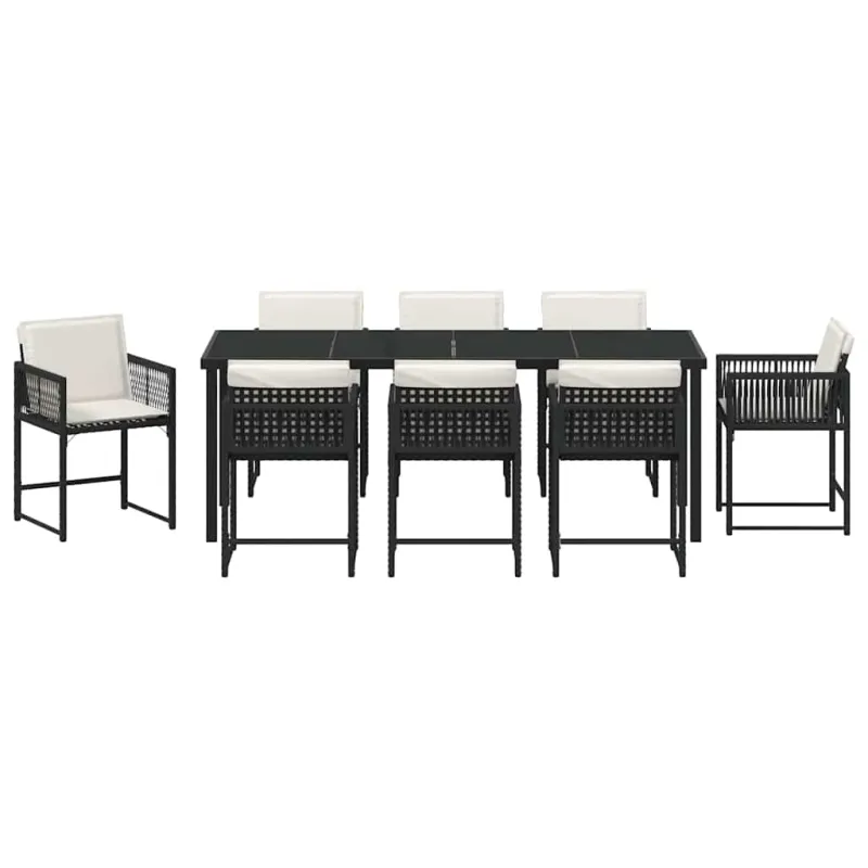 Sodo valgomojo komplektas 9 pcs Juoda poliratanas