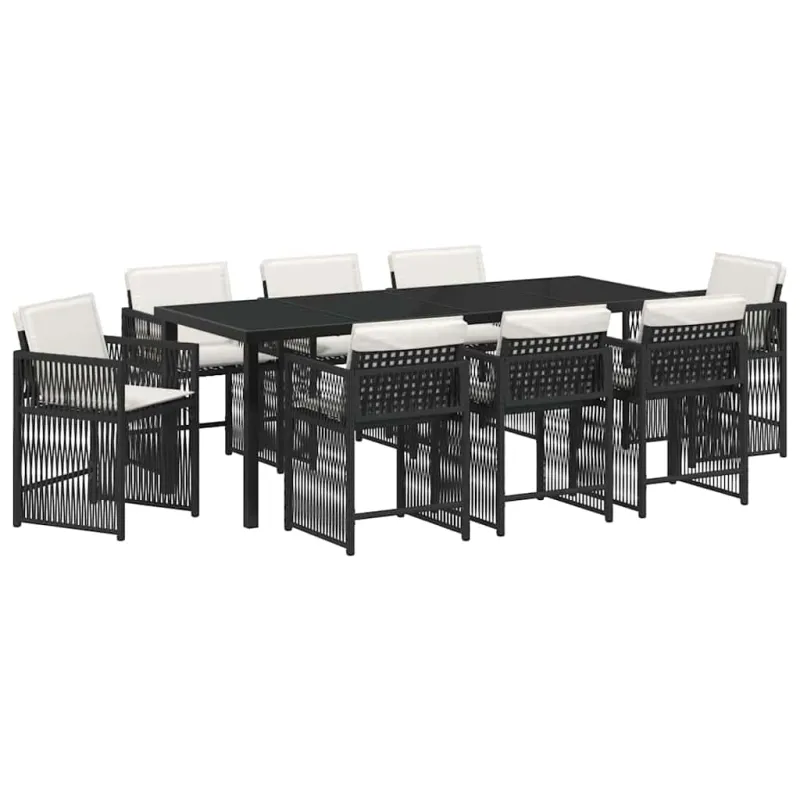 Sodo valgomojo komplektas 9 pcs Juoda poliratanas