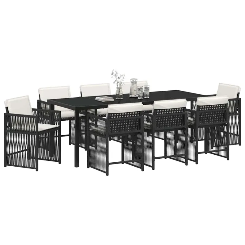 Sodo valgomojo komplektas 9 pcs Juoda poliratanas
