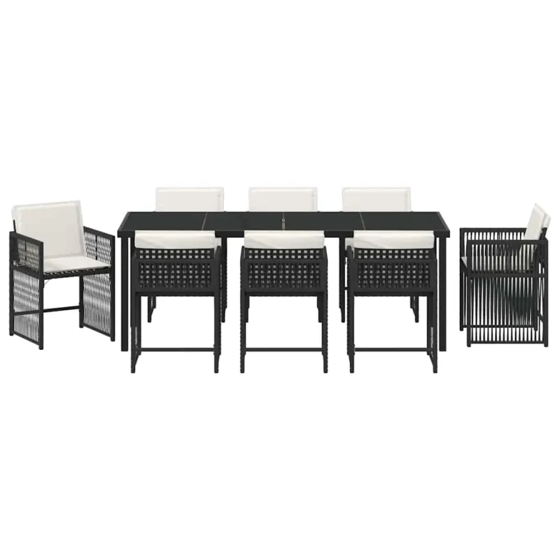 Sodo valgomojo komplektas 9 pcs Juoda poliratanas