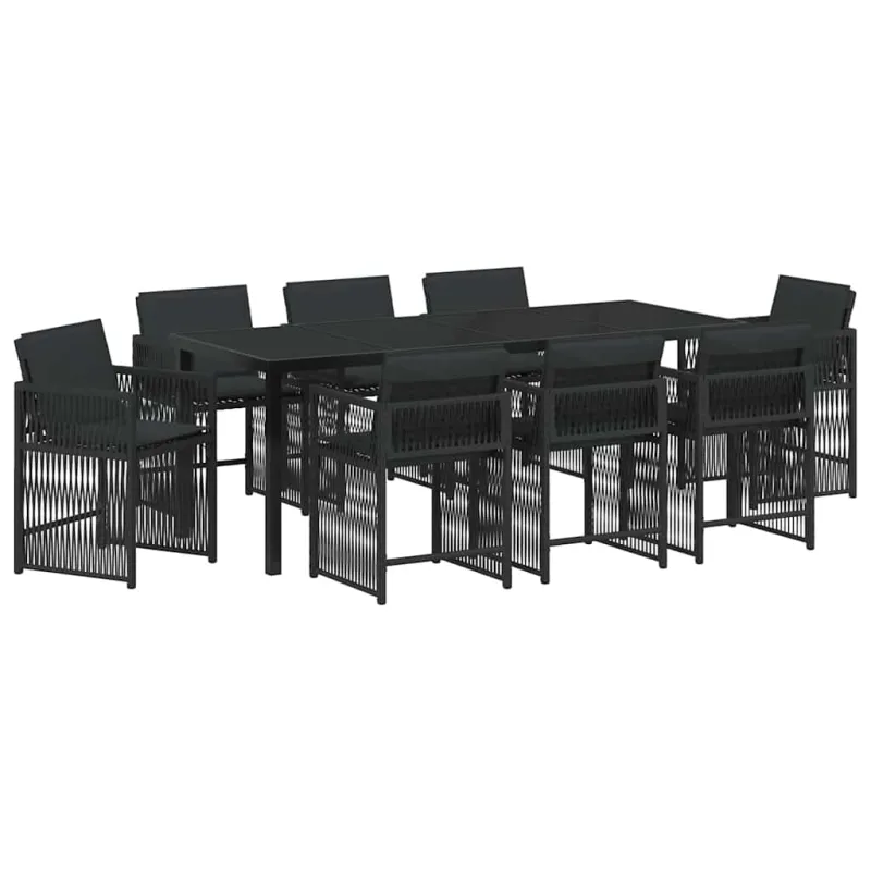 Sodo valgomojo komplektas 9 pcs Juoda poliratanas