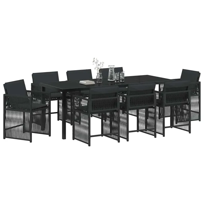 Sodo valgomojo komplektas 9 pcs Juoda poliratanas