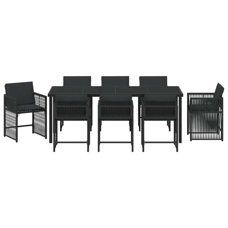Sodo valgomojo komplektas 9 pcs Juoda poliratanas