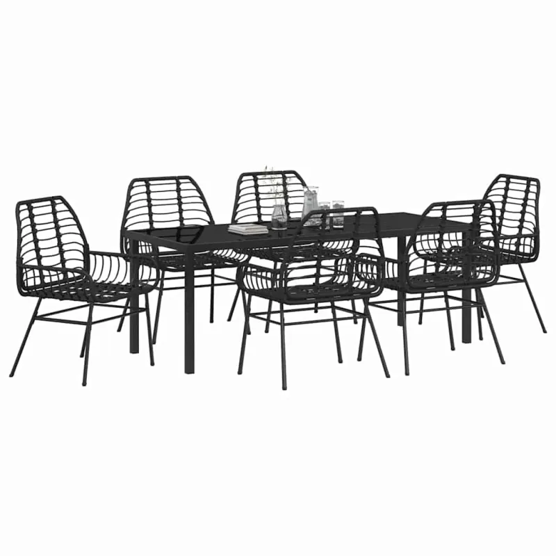 Sodo valgomojo komplektas 7 pcs Juoda poliratanas