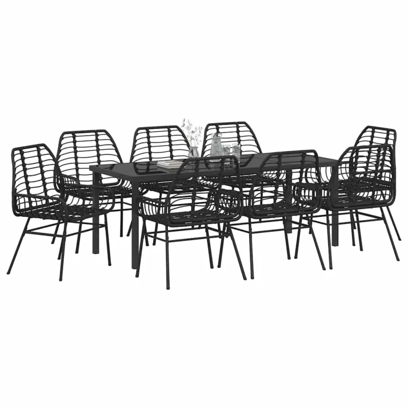 Sodo valgomojo komplektas 9 pcs Juoda poliratanas