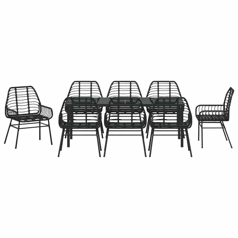Sodo valgomojo komplektas 9 pcs Juoda poliratanas
