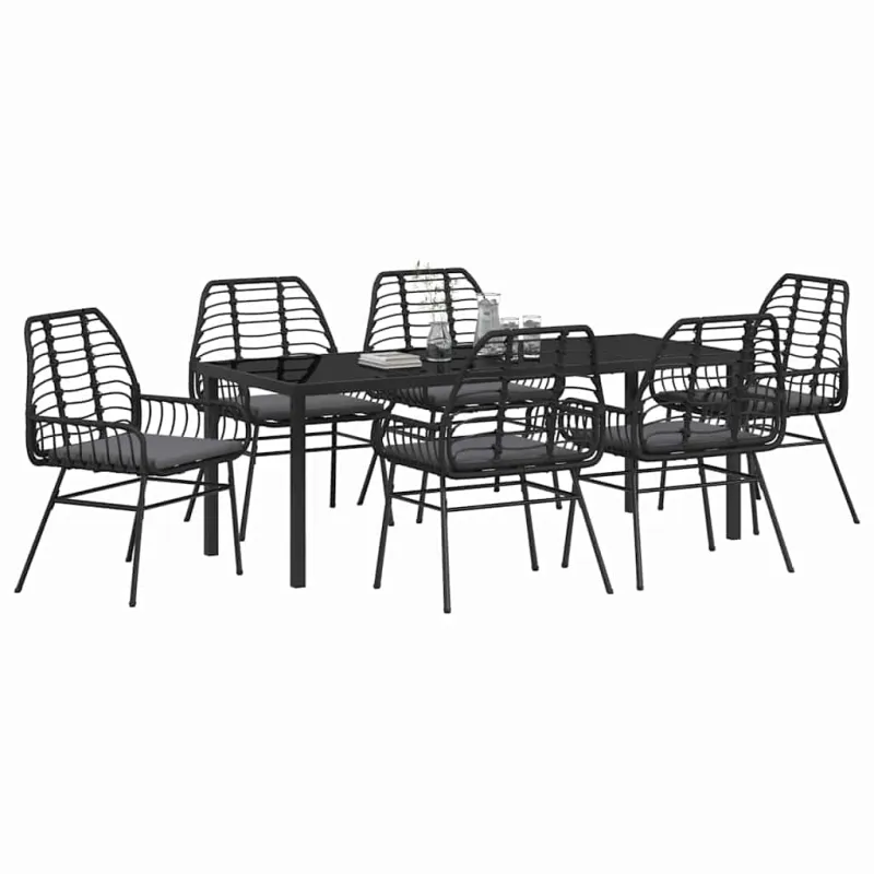 Sodo valgomojo komplektas 7 pcs Juoda poliratanas