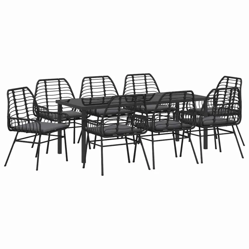 Sodo valgomojo komplektas 9 pcs Juoda poliratanas