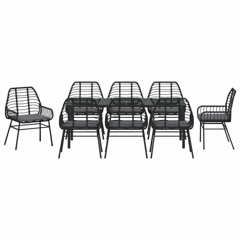 Sodo valgomojo komplektas 9 pcs Juoda poliratanas