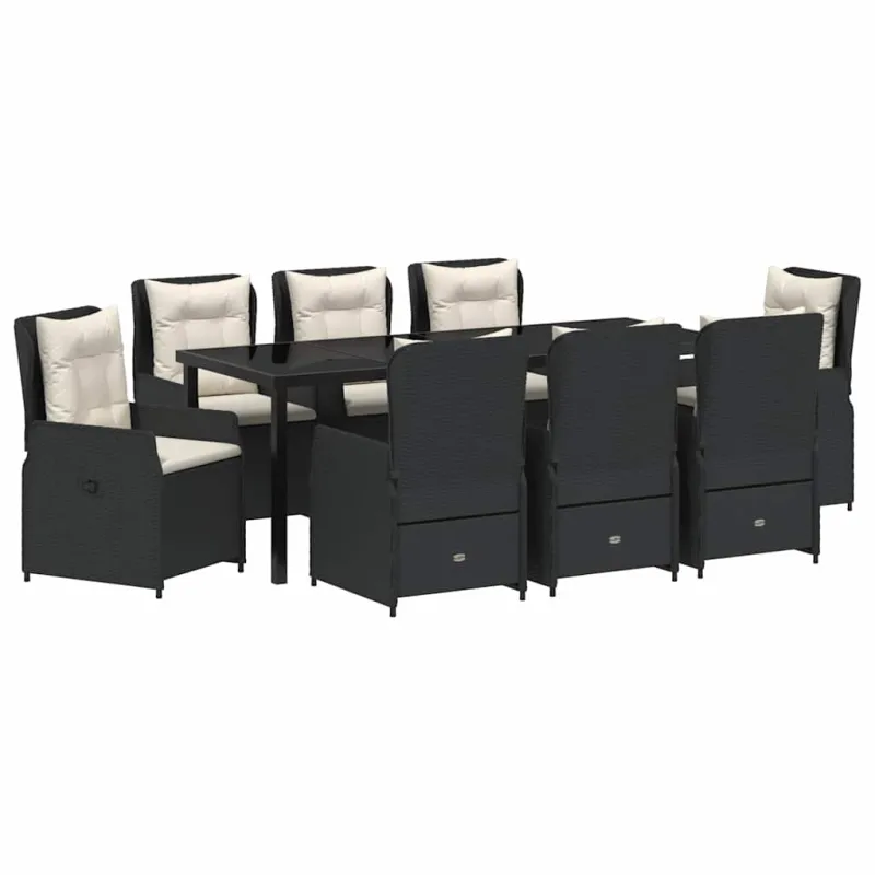 Sodo valgomojo komplektas 9 pcs Juoda poliratanas