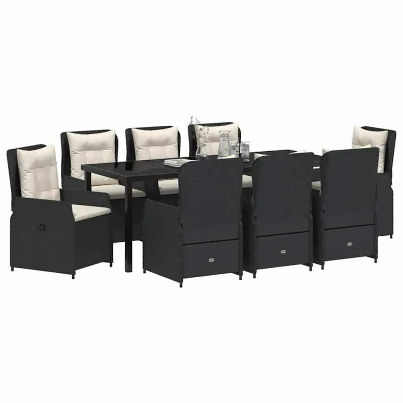 Sodo valgomojo komplektas 9 pcs Juoda poliratanas