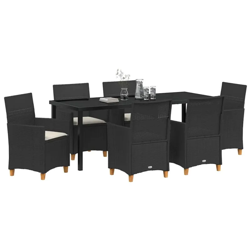 Sodo valgomojo komplektas 7 pcs Juoda poliratanas