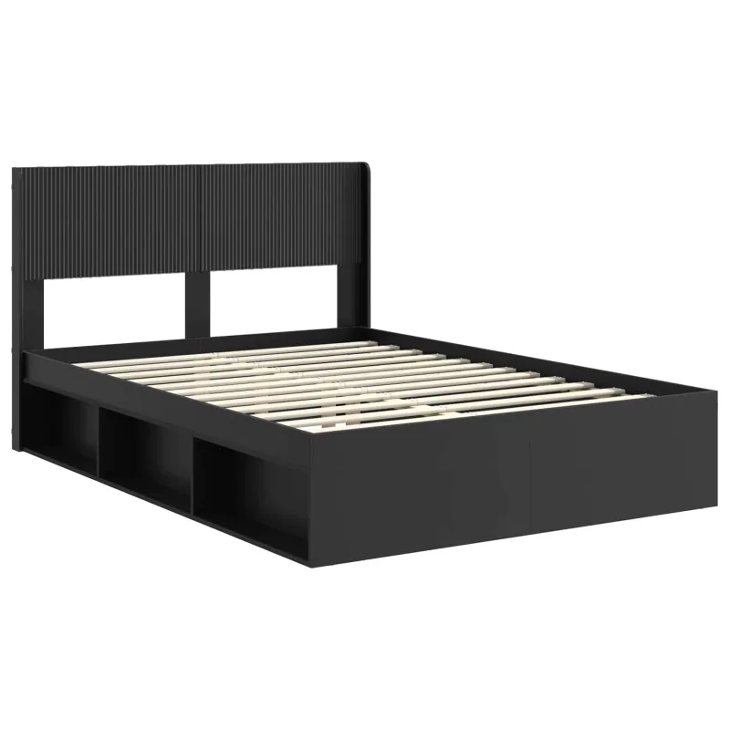 Lovos rėmas su saugojimu ir nugara Juoda 135 x 190 cm