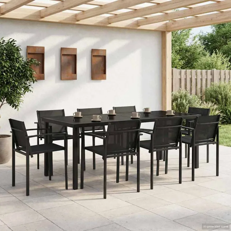 Lauko baldų komplektas 7 pcs Juoda ir Antracitas Tekstilenas