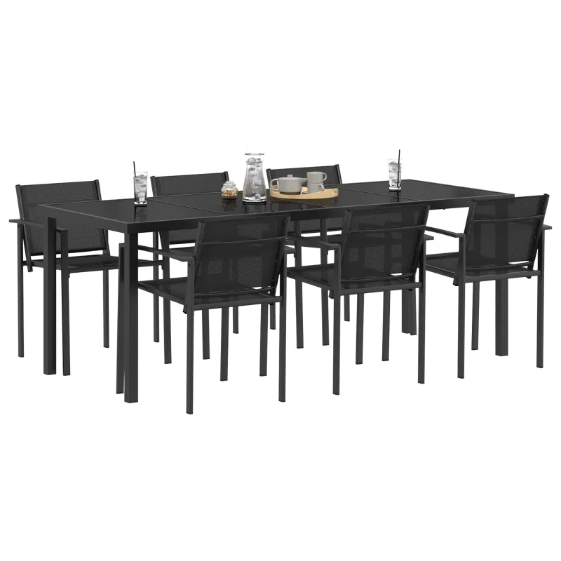 Lauko baldų komplektas 7 pcs Juoda ir Antracitas Tekstilenas