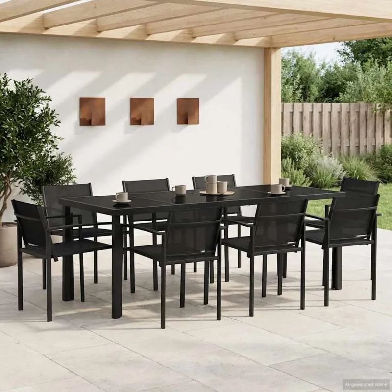 Lauko baldų komplektas 9 pcs Juoda ir Antracitas Tekstilenas