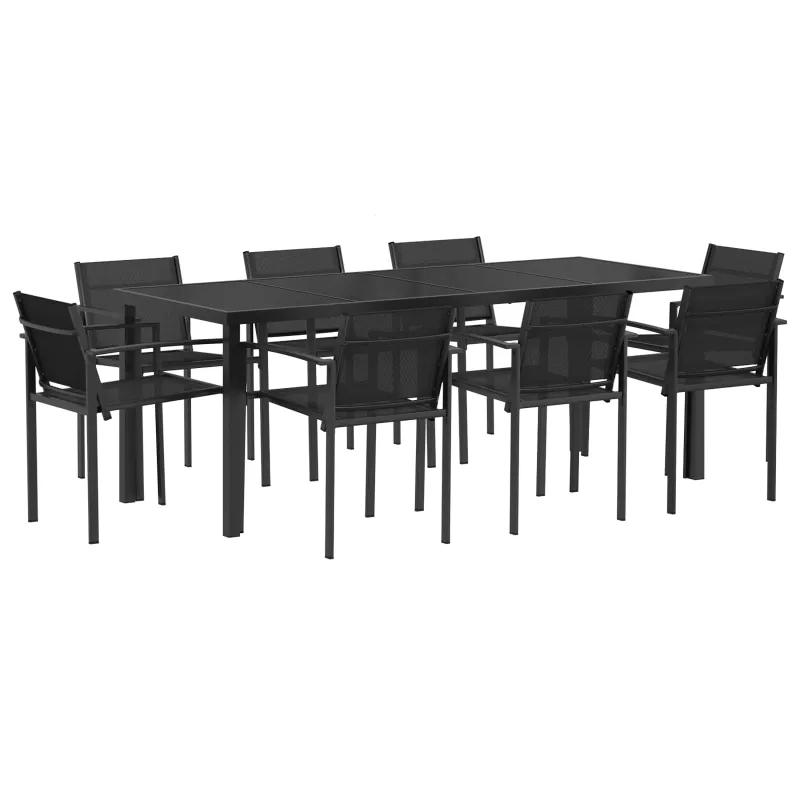 Lauko baldų komplektas 9 pcs Juoda ir Antracitas Tekstilenas