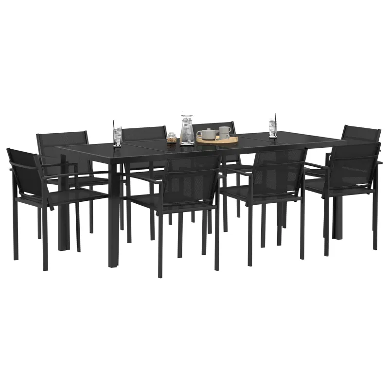 Lauko baldų komplektas 9 pcs Juoda ir Antracitas Tekstilenas