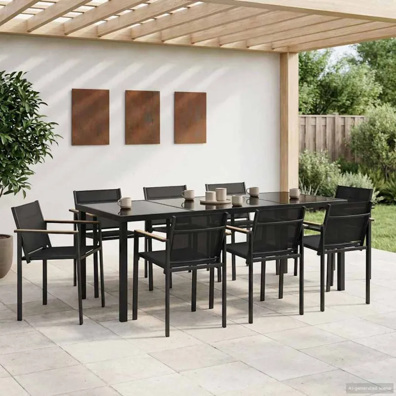 Lauko baldų komplektas 7 pcs Juoda ir Antracitas Tekstilenas