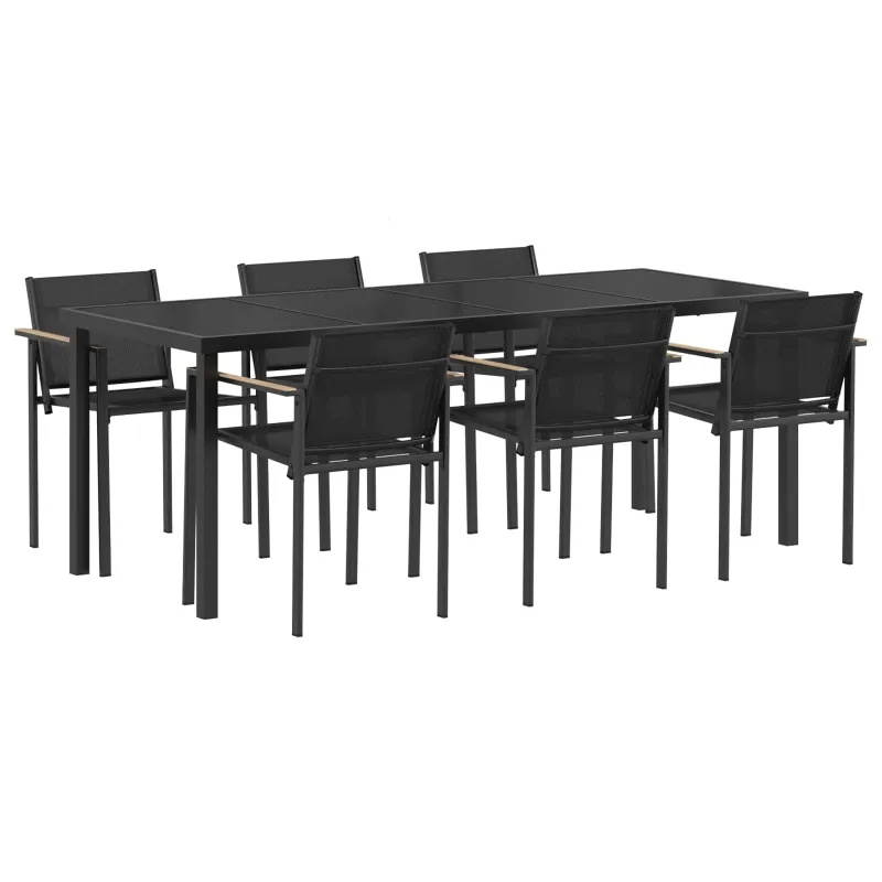 Lauko baldų komplektas 7 pcs Juoda ir Antracitas Tekstilenas