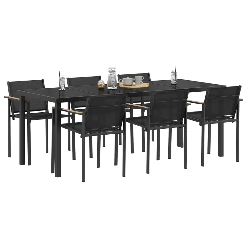 Lauko baldų komplektas 7 pcs Juoda ir Antracitas Tekstilenas