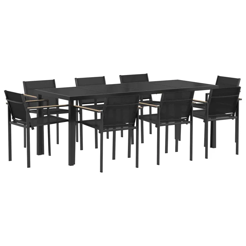 Lauko baldų komplektas 9 pcs Juoda ir Antracitas Tekstilenas