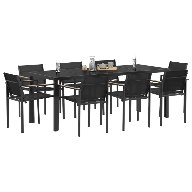 Lauko baldų komplektas 9 pcs Juoda ir Antracitas Tekstilenas