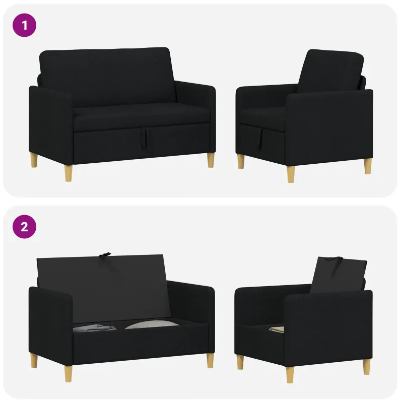 Sofos komplektas su saugojimu 2 pcs Juoda Poliesteris