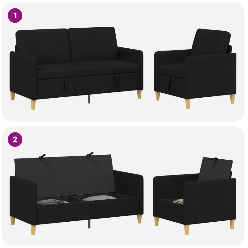 Sofos komplektas su saugojimu 2 pcs Juoda Poliesteris