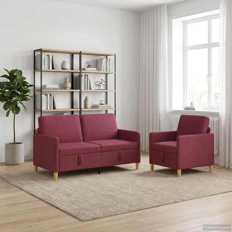 Sofos komplektas su saugojimu 2 pcs Vyno raudona Poliesteris